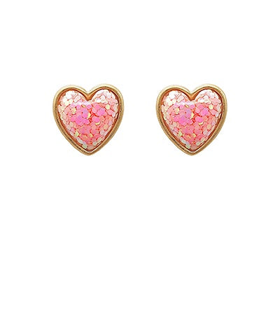 Glitter Heart Stud Earrings