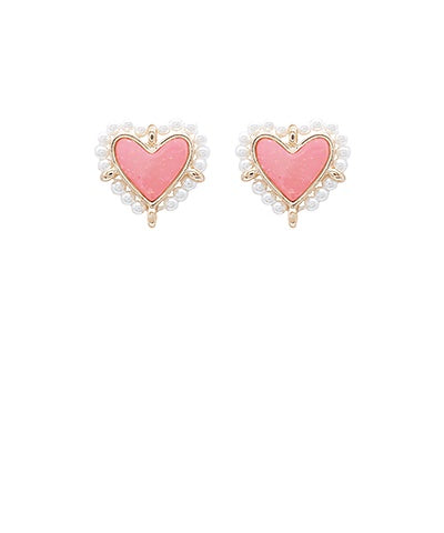 Pink Heart Pearl Studs