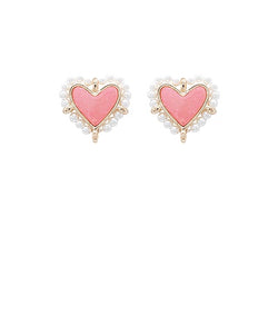 Pink Heart Pearl Studs