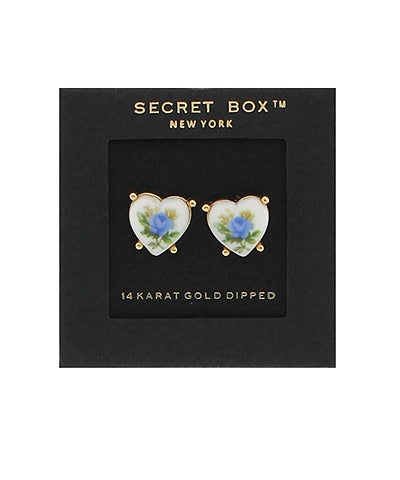Blue Floral Heart Earrings