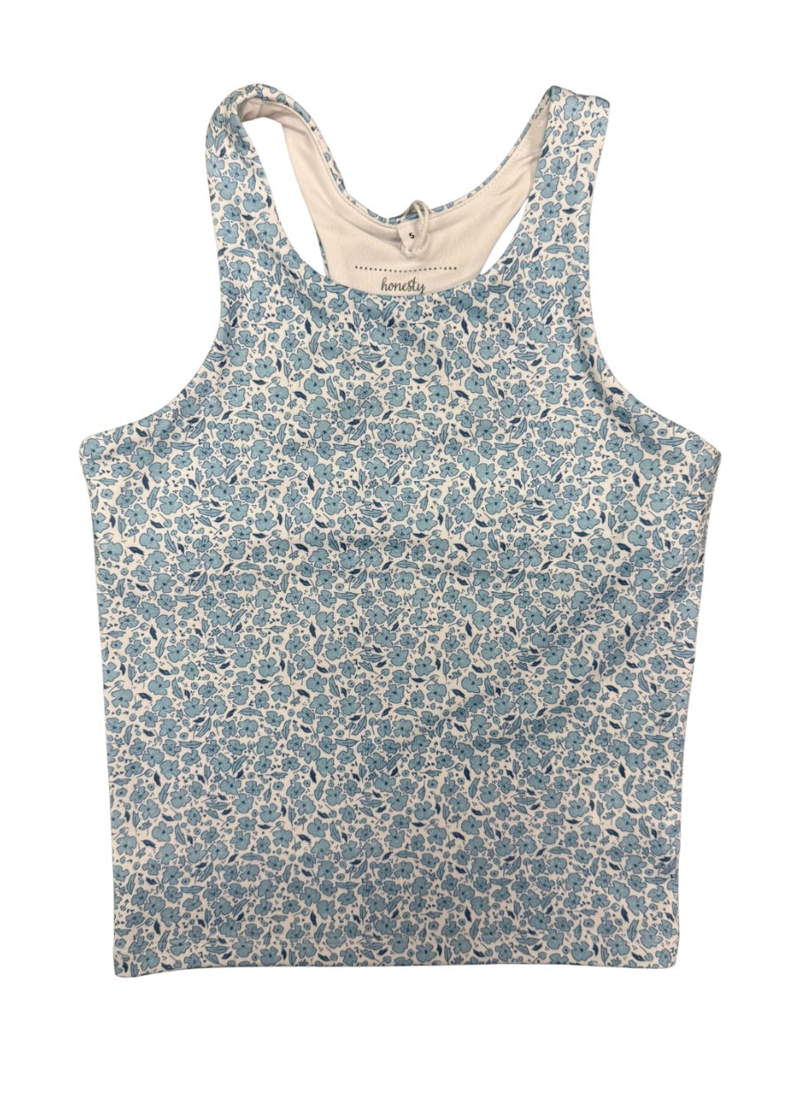 Blue Floral Athletic Bra Top