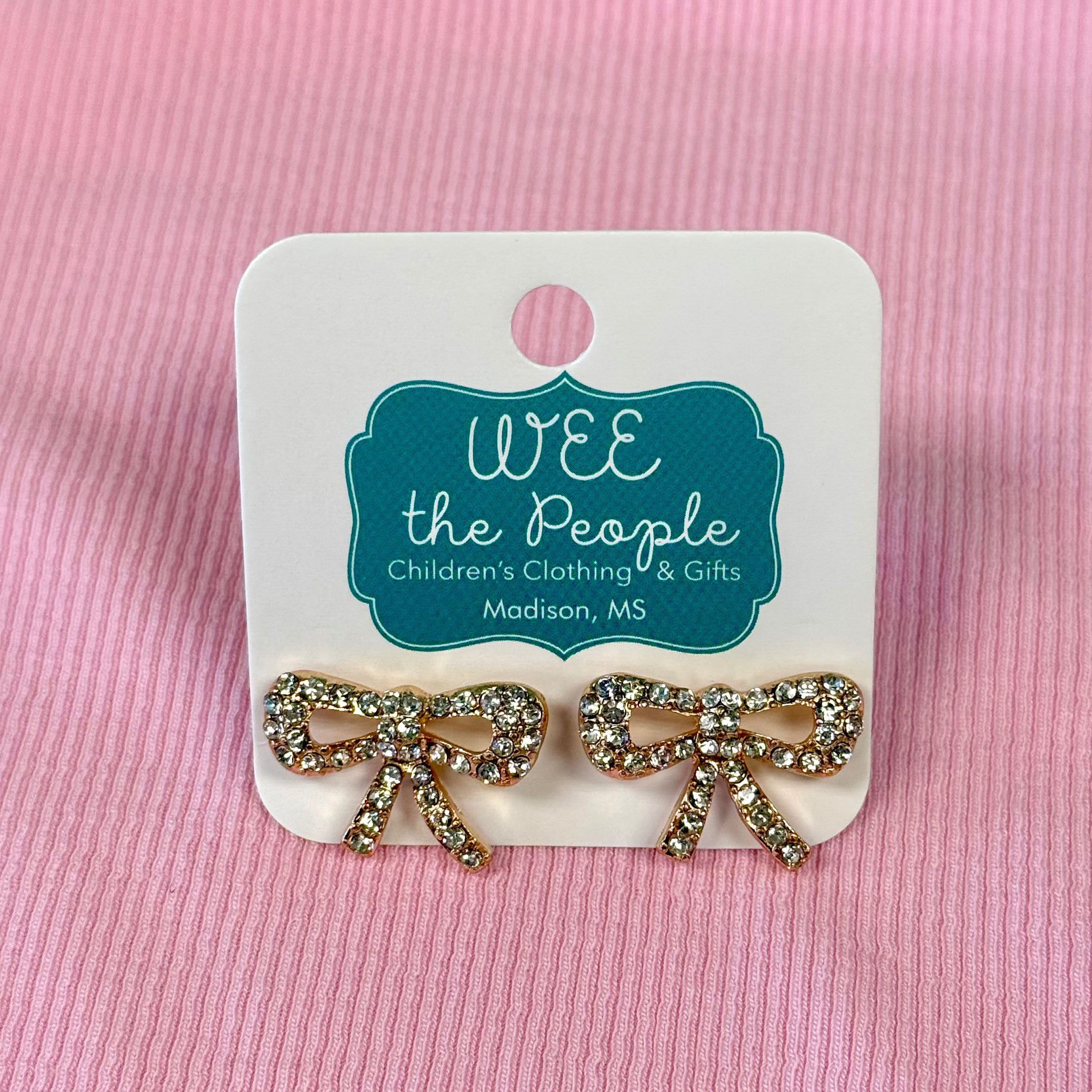 Gold CZ Bow Earrings
