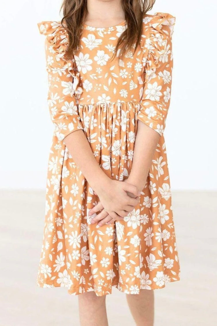 Golden Blooms Ruffle Dress