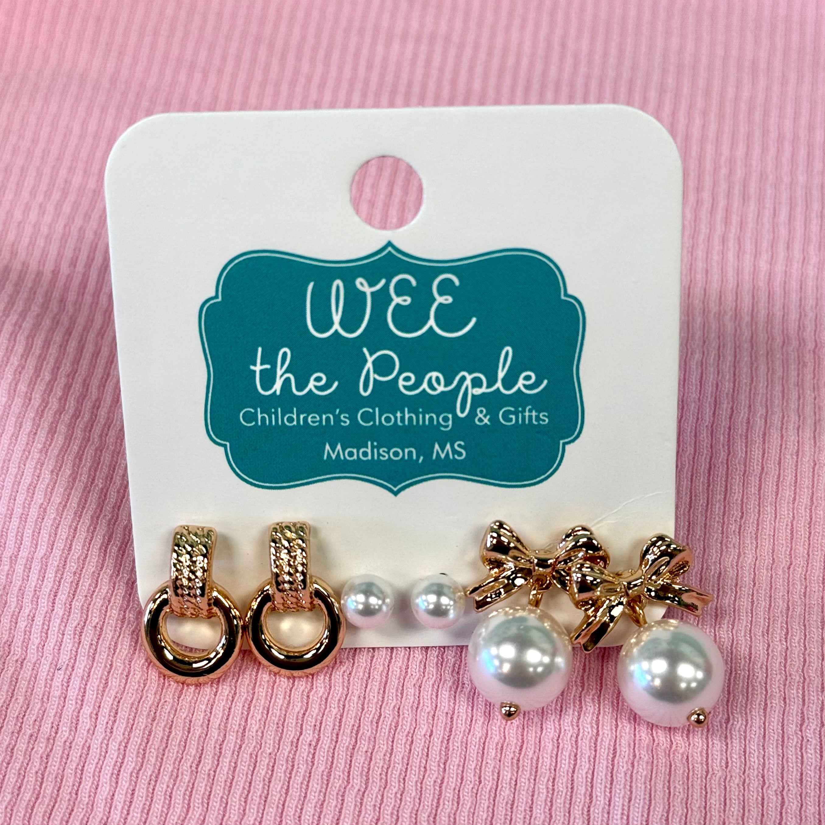 Pearl & Bow Studs Set of 3