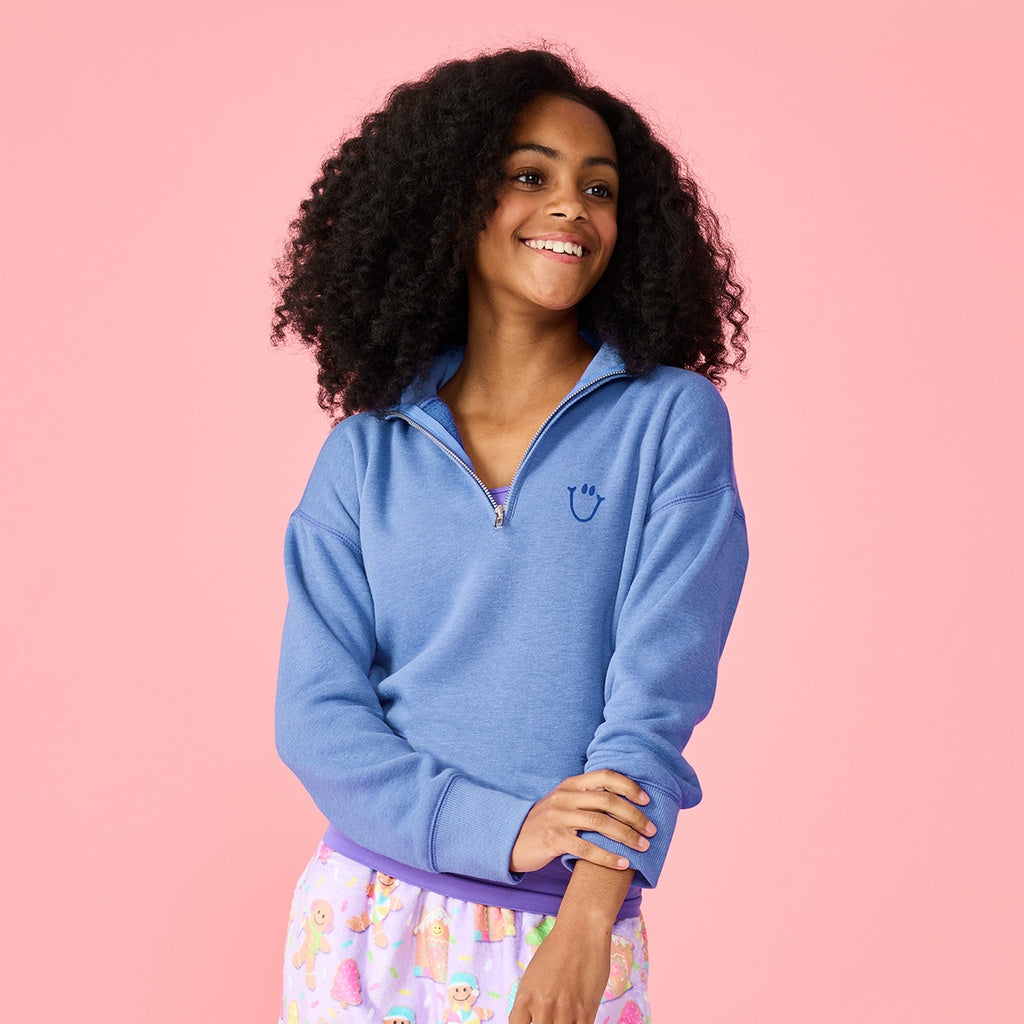 Happy Faces Blue Zipper Pullover