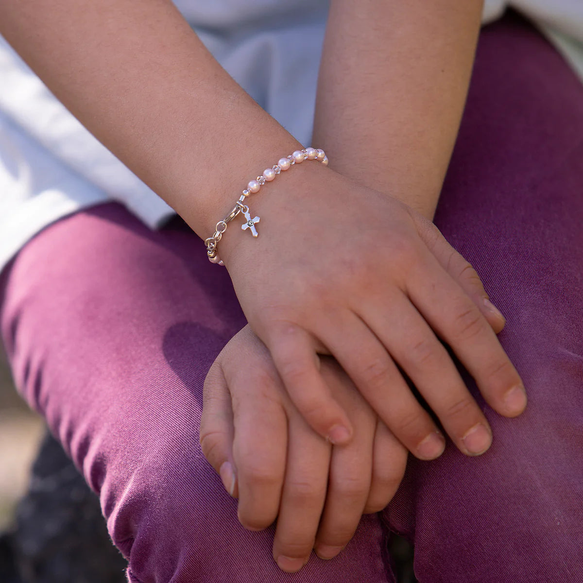 Bella Pearl & Pink Cross Bracelet