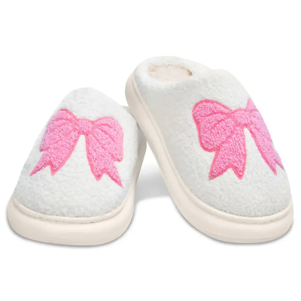 White Cozy Bows Slippers