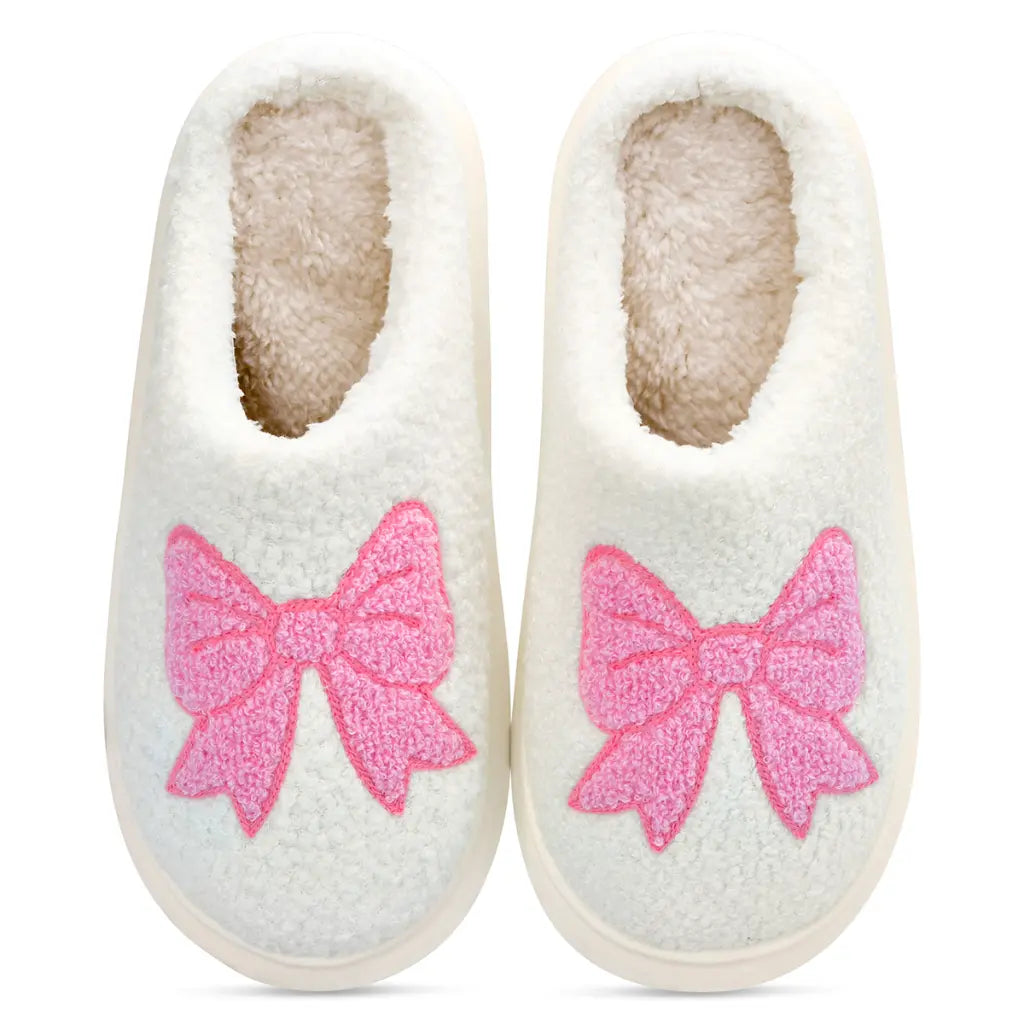 White Cozy Bows Slippers