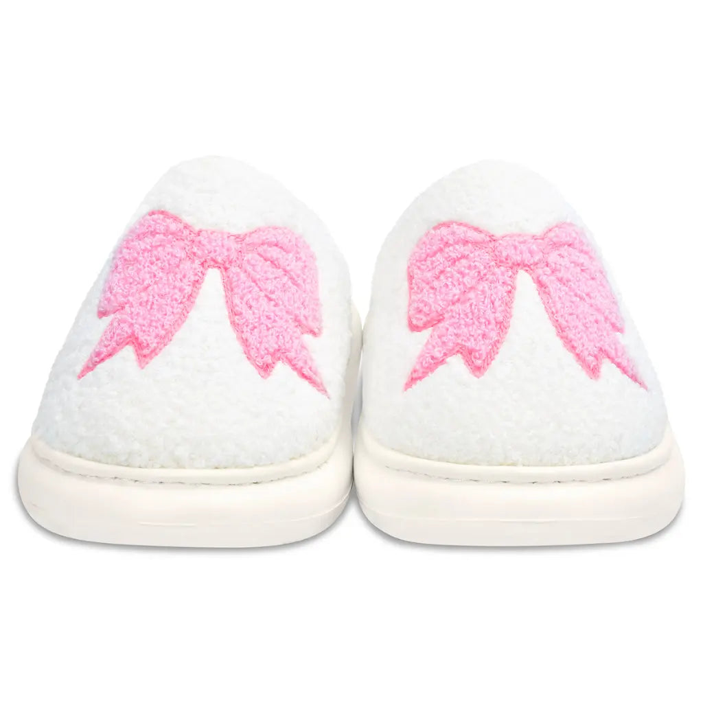 White Cozy Bows Slippers