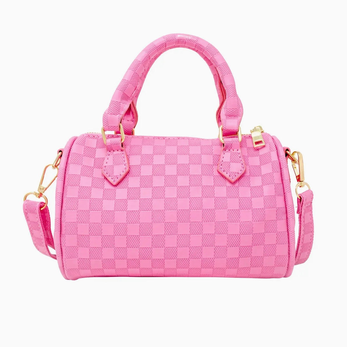 Hot Pink Checkered Canvas Handbag