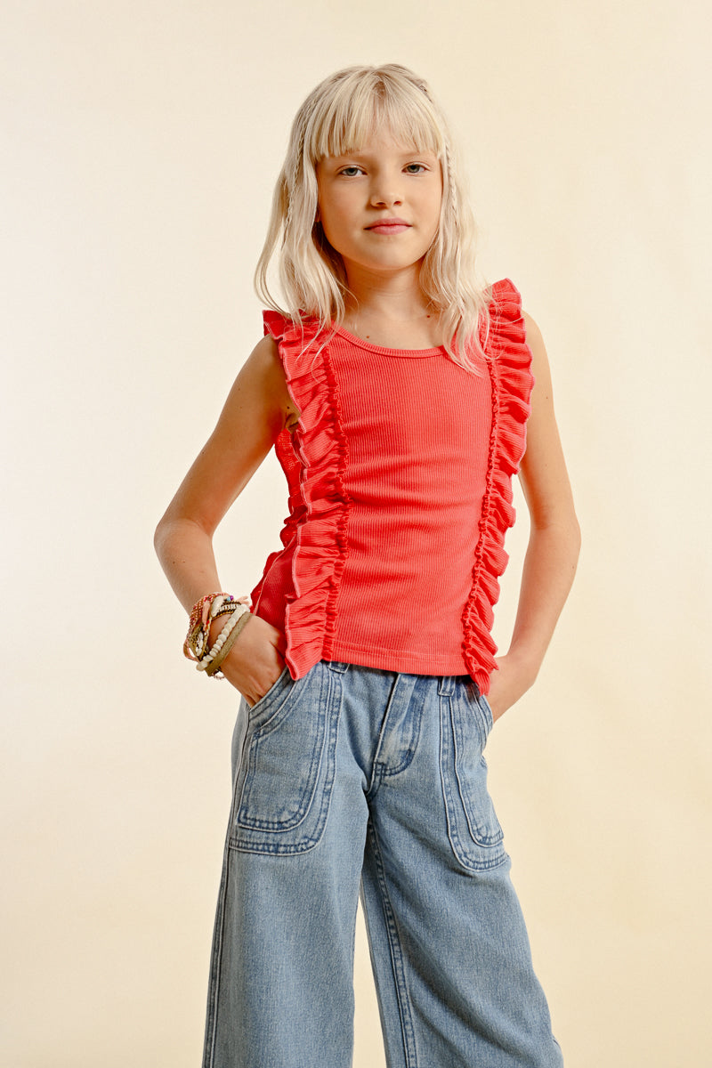 Molly Coral Ruffles Knit Tank Top