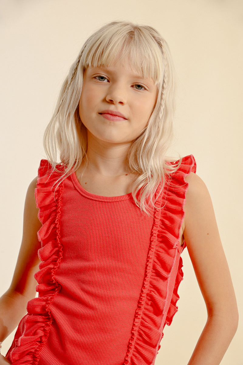 Molly Coral Ruffles Knit Tank Top