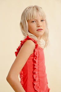 Molly Coral Ruffles Knit Tank Top