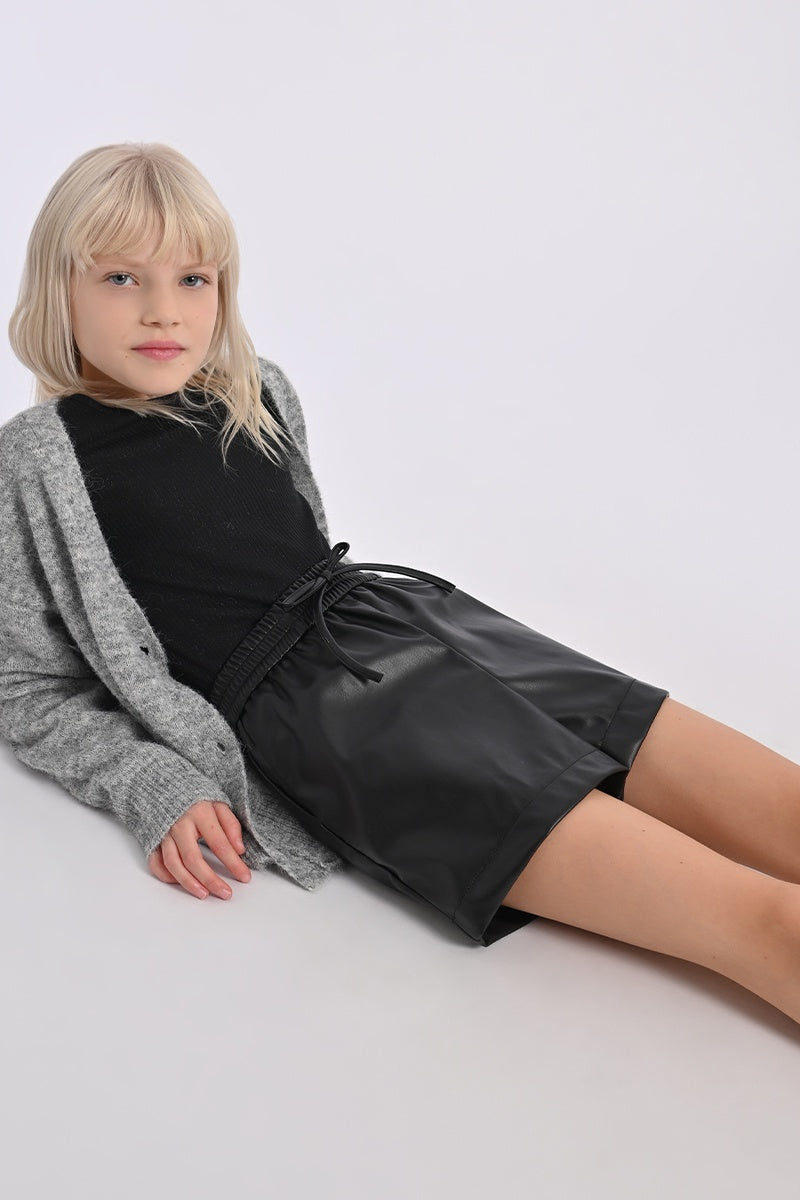 Molly Black Leather Tie Shorts