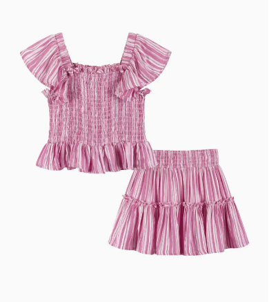 Pink Smocked Top & Skirt Set