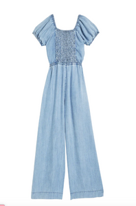 Tractr Chambray Wide Leg Jumpsuit