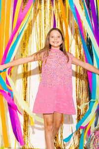 Queen of Sparkles Pink Sequin Shoulder Pad Dress