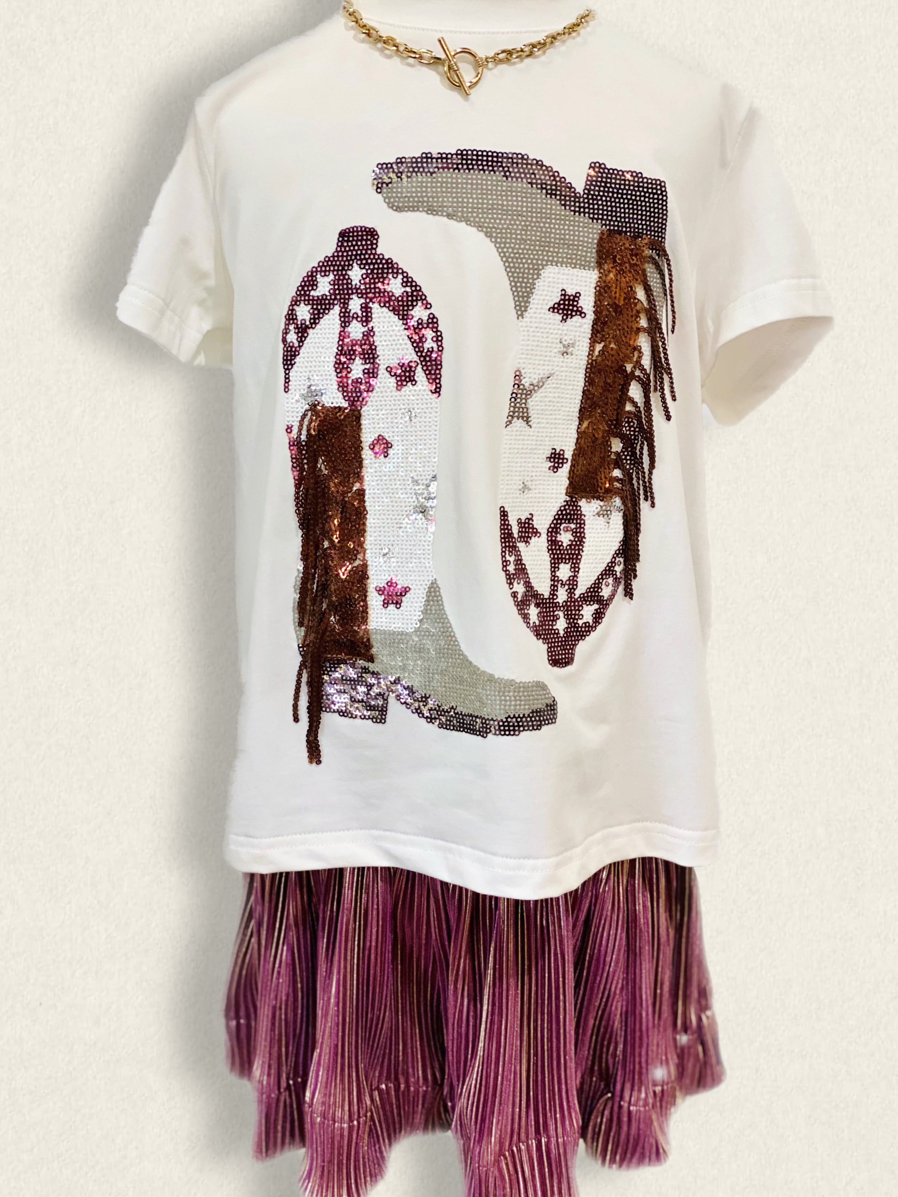 Queen of Sparkles Maroon & Grey Fringe Boot Tee
