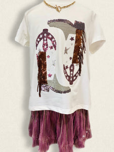 Queen of Sparkles Maroon & Grey Fringe Boot Tee