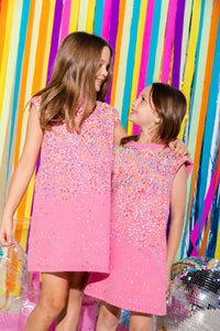 Queen of Sparkles Pink Sequin Shoulder Pad Dress