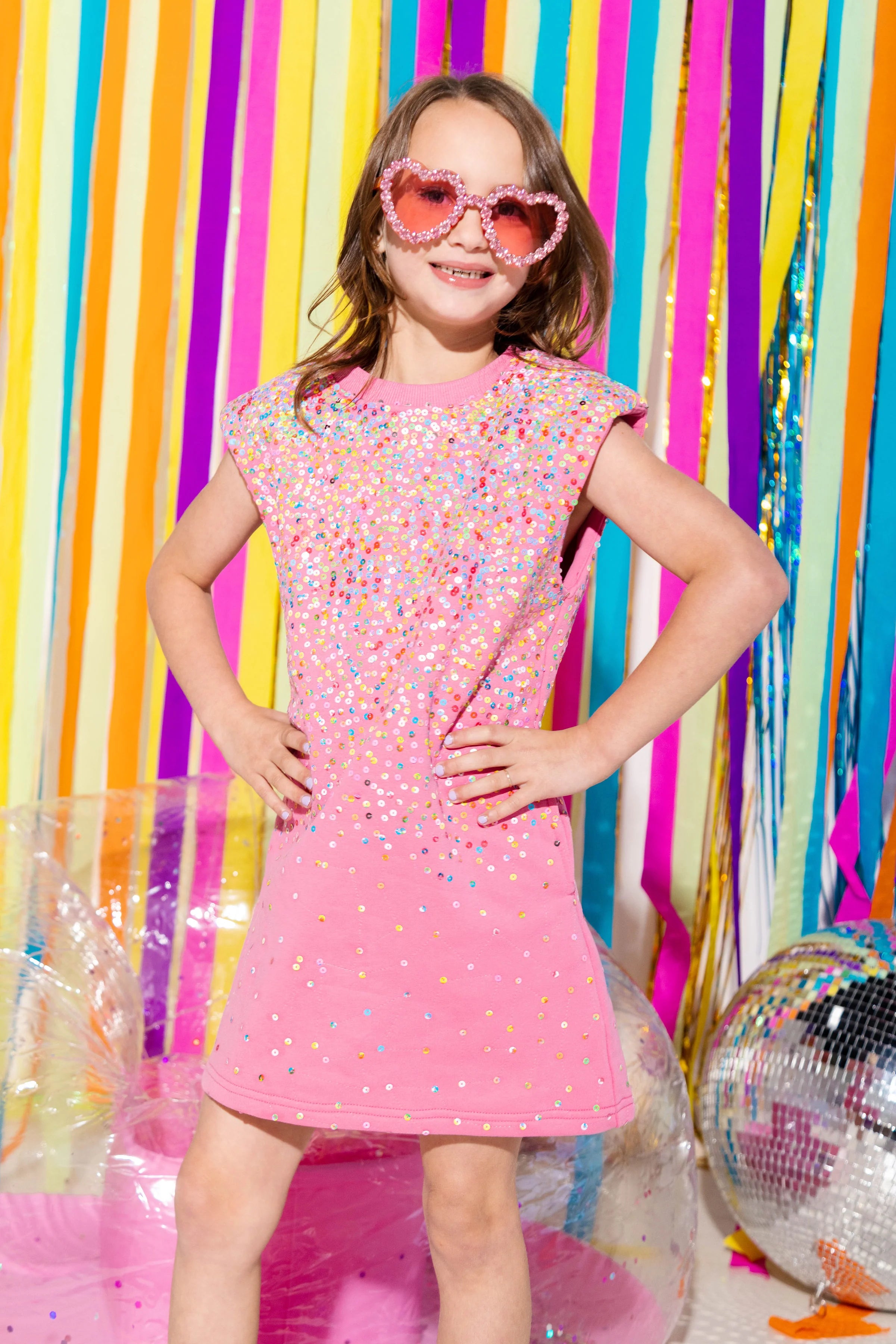 Queen of Sparkles Pink Sequin Shoulder Pad Dress
