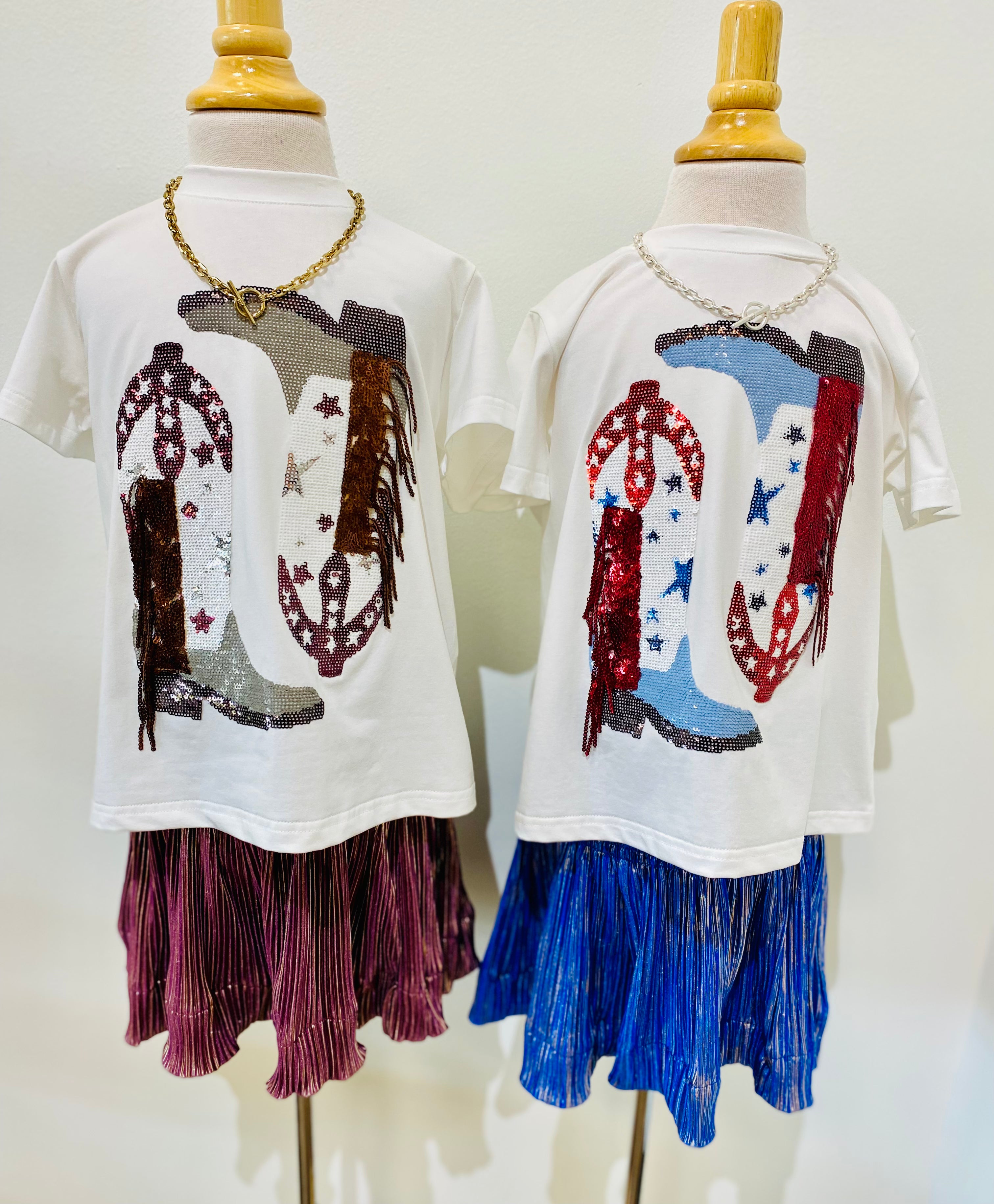 Queen of Sparkles Maroon & Grey Fringe Boot Tee