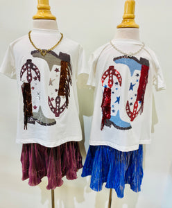 Queen of Sparkles Maroon & Grey Fringe Boot Tee