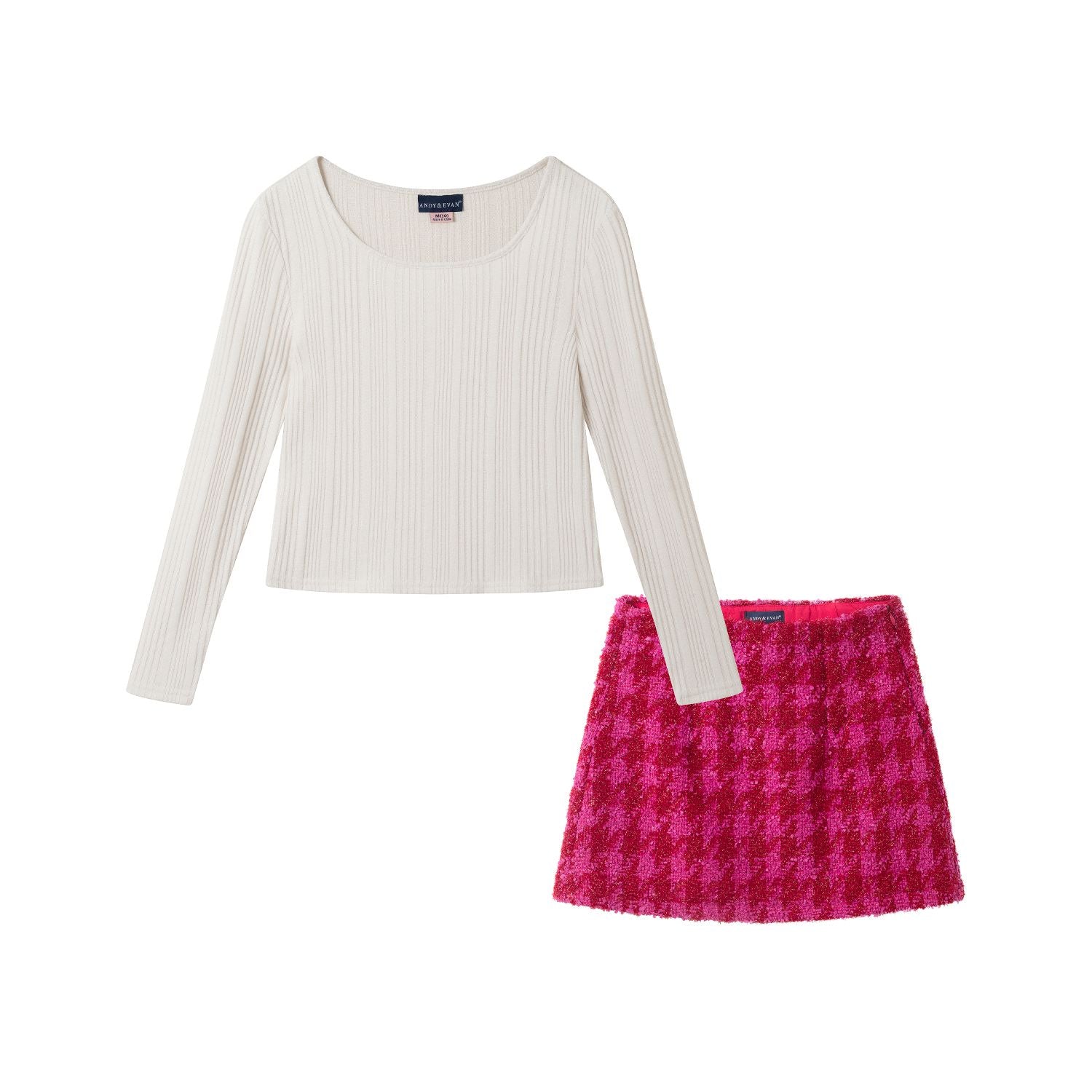 Rib Top & Tweed Skirt Set