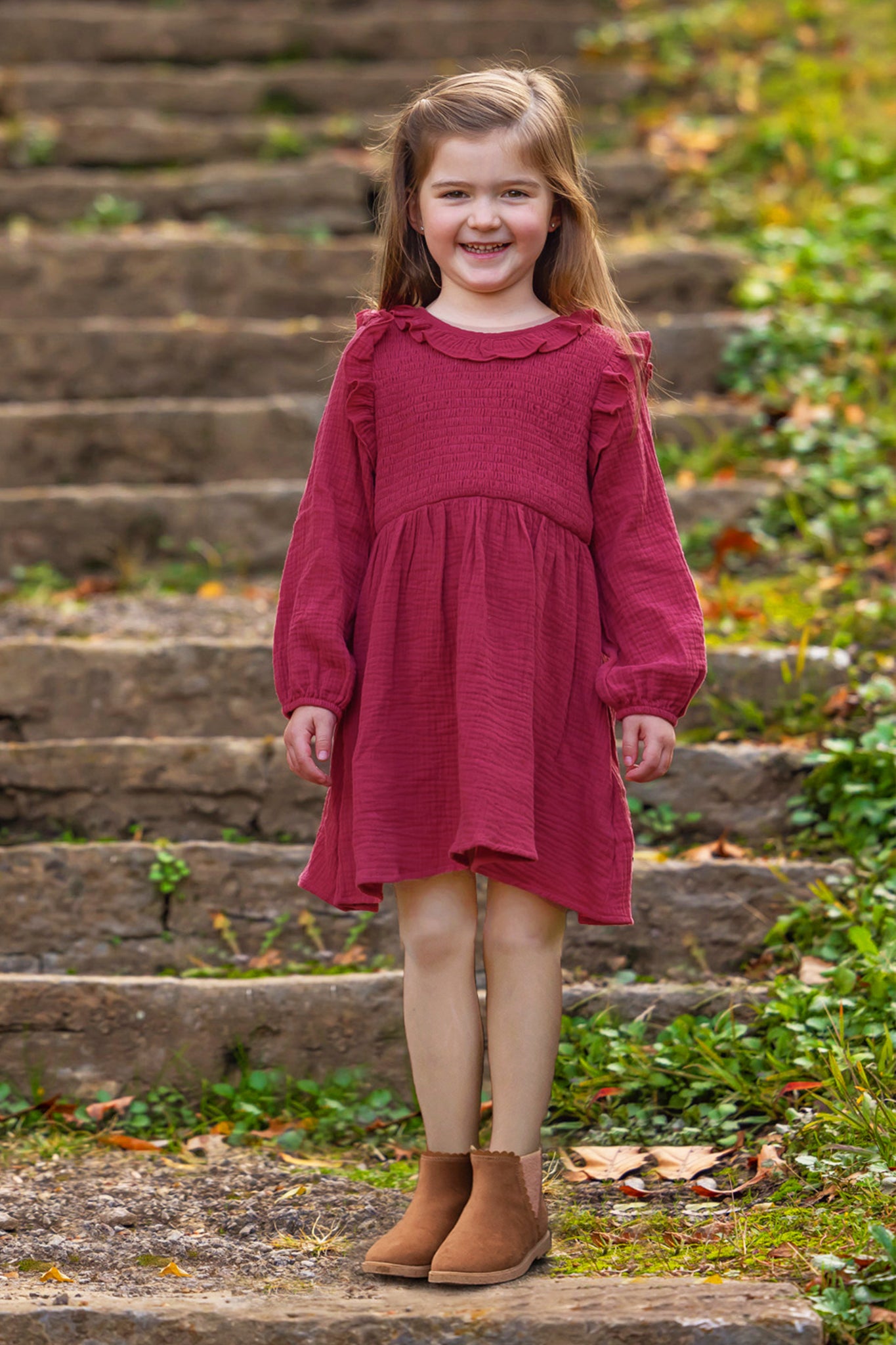 Red Smocked Autumn Dress