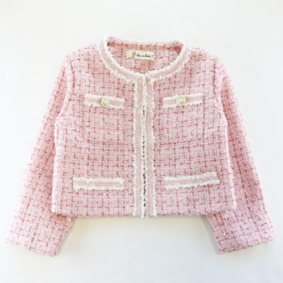 Sequin Trim Pink Tweed Jacket