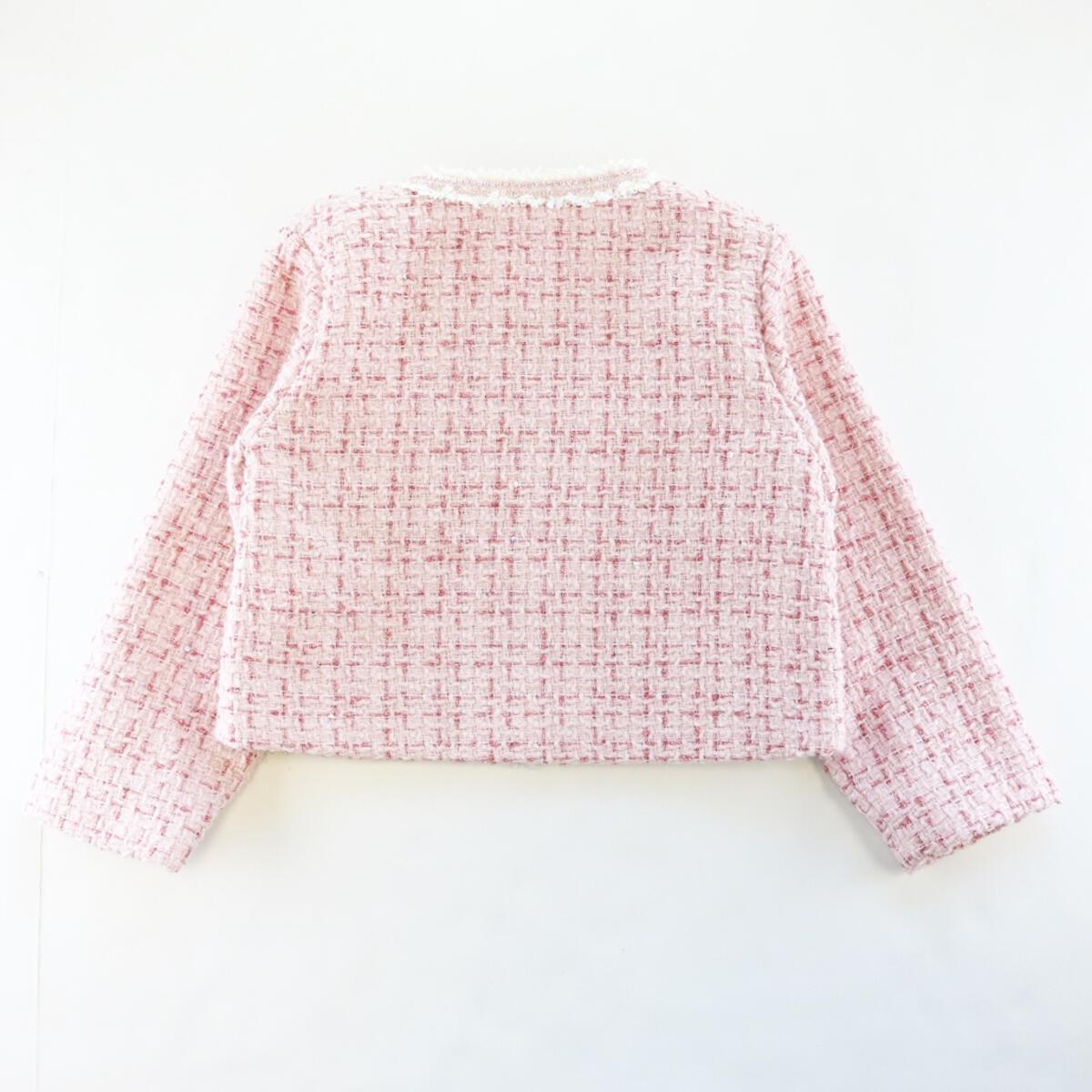 Sequin Trim Pink Tweed Jacket