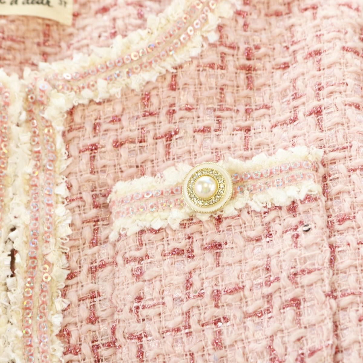 Sequin Trim Pink Tweed Jacket