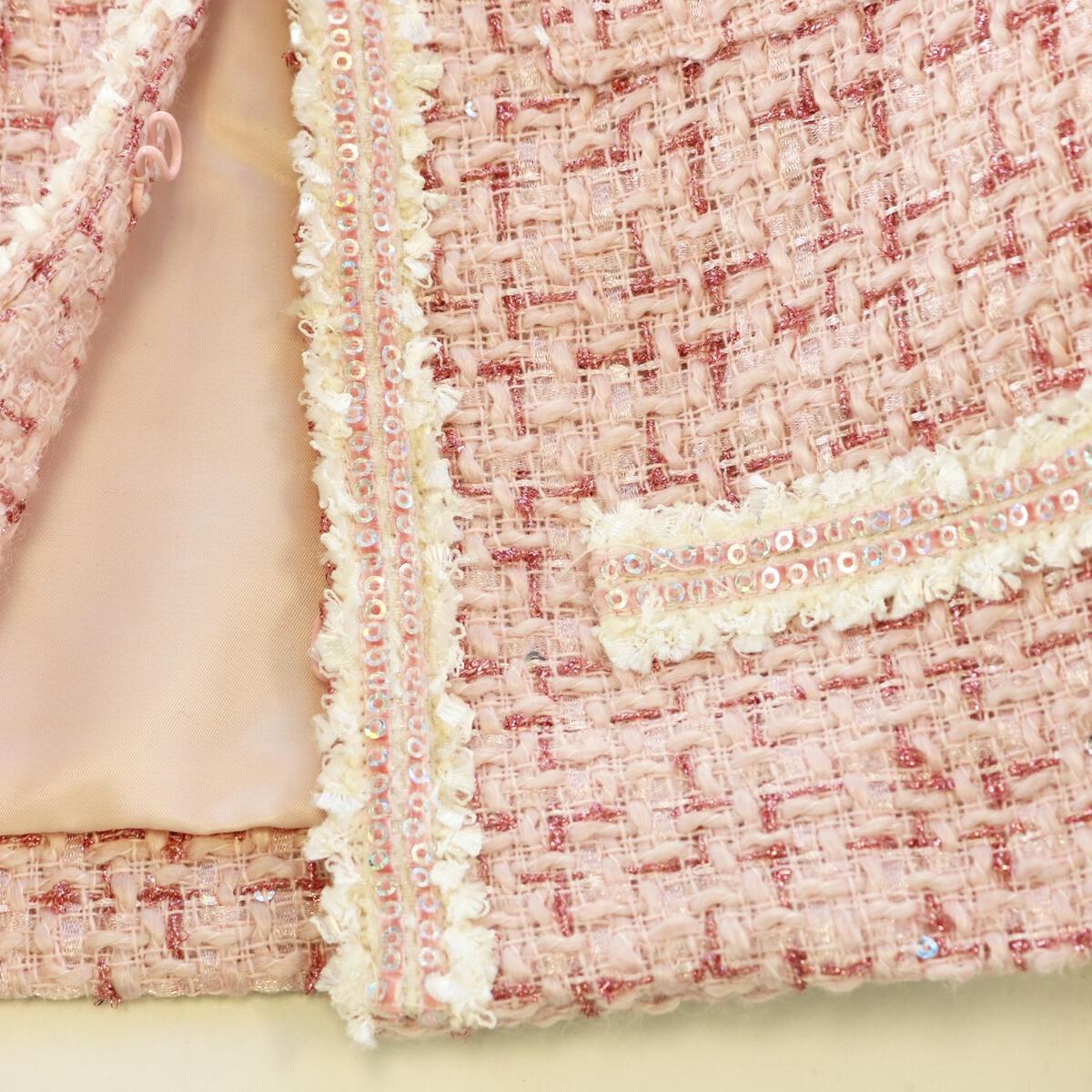 Sequin Trim Pink Tweed Jacket