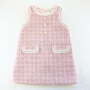 Sequin Trim Pink Tweed Dress