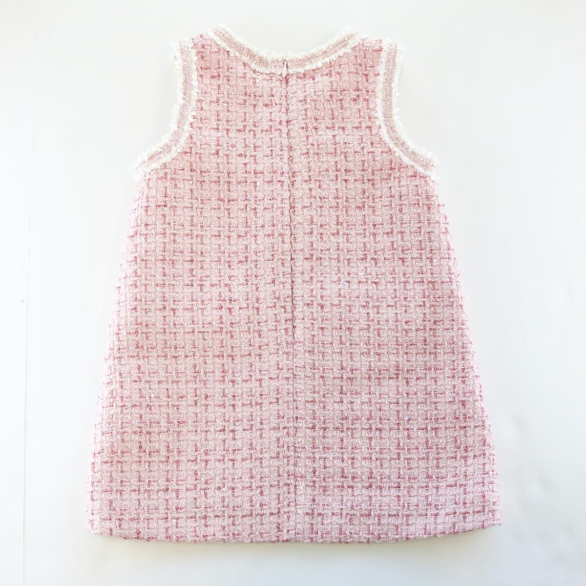 Sequin Trim Pink Tweed Dress