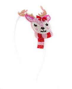 Pink Reindeer Crystal Headband