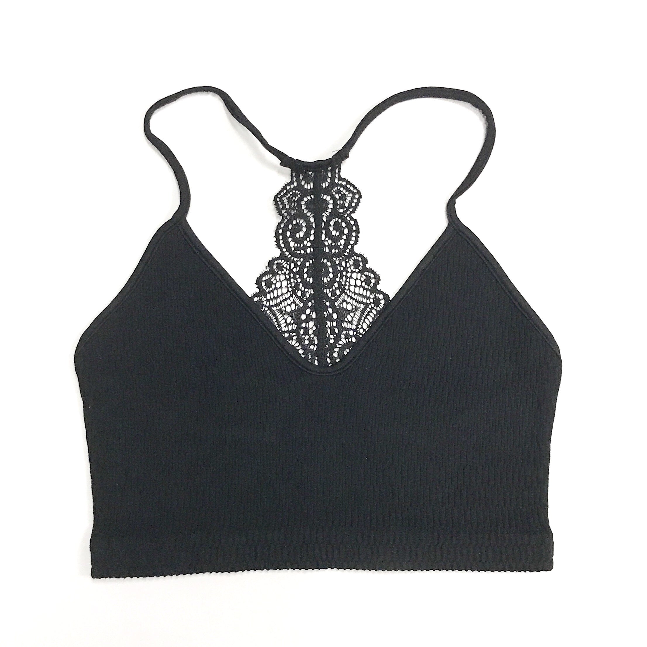 Textured V-Neck Lace Bralette