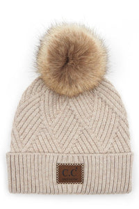 C.C Adult Stripe Criss Cross Pom Beanie