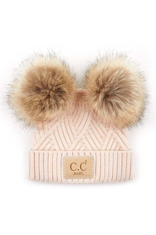 C.C Baby Stripes Criss Cross Pom Beanie