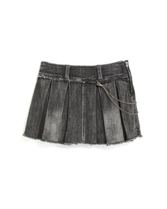 Tractr Black Pleated Denim Skirt