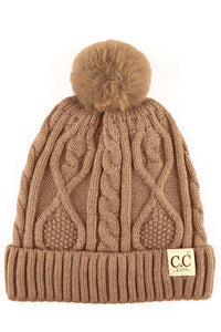 C.C Kids Knitted Cable Hat with Pom
