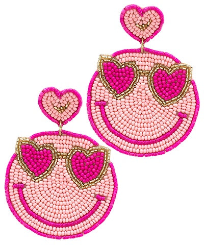 Pink Bead Smiley Face Earrings