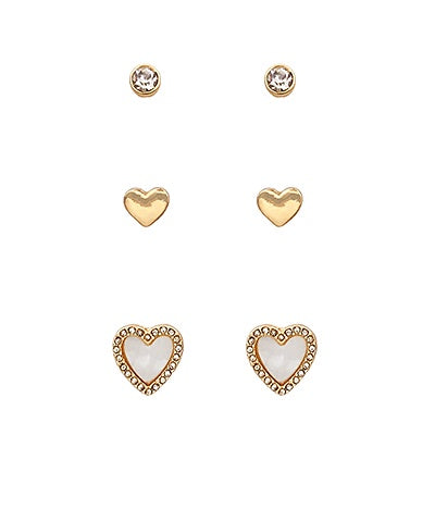 3 Heart Studs Set