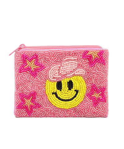 Cowboy Smiley Beaded Coin Pouch