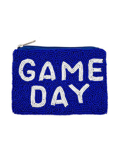 Blue Game Day Beaded Coin Pouch