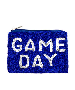 Blue Game Day Beaded Coin Pouch