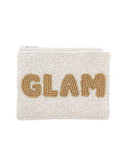 White GLAM Beaded Coin Pouch