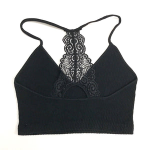 Textured V-Neck Lace Bralette