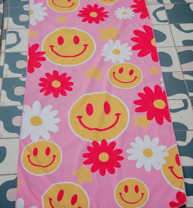 Red Flower Happy Face Beach Towel