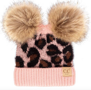 C.C Leopard Fur Pom Pom Baby Beanie